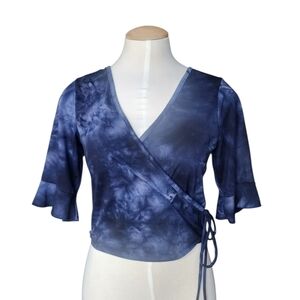 Caution To The Wind Navy Tie-Dye Wrap Blouse